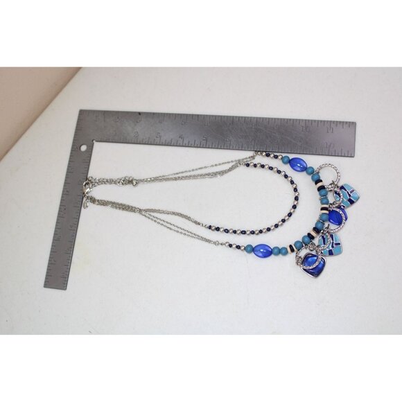 Chicos Blue Beaded Necklace Beads Charm 92003 - Picture 3 of 4